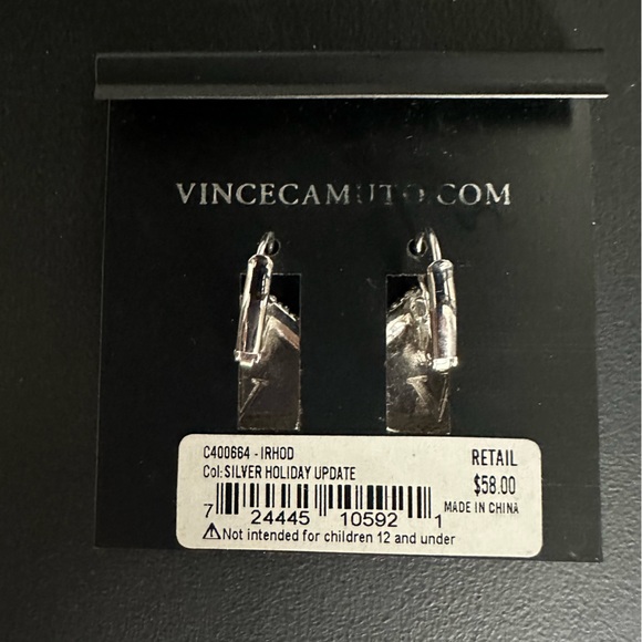 Vince Camuto modern geometric silver hexagon crystal earrings NWT - Picture 3 of 3